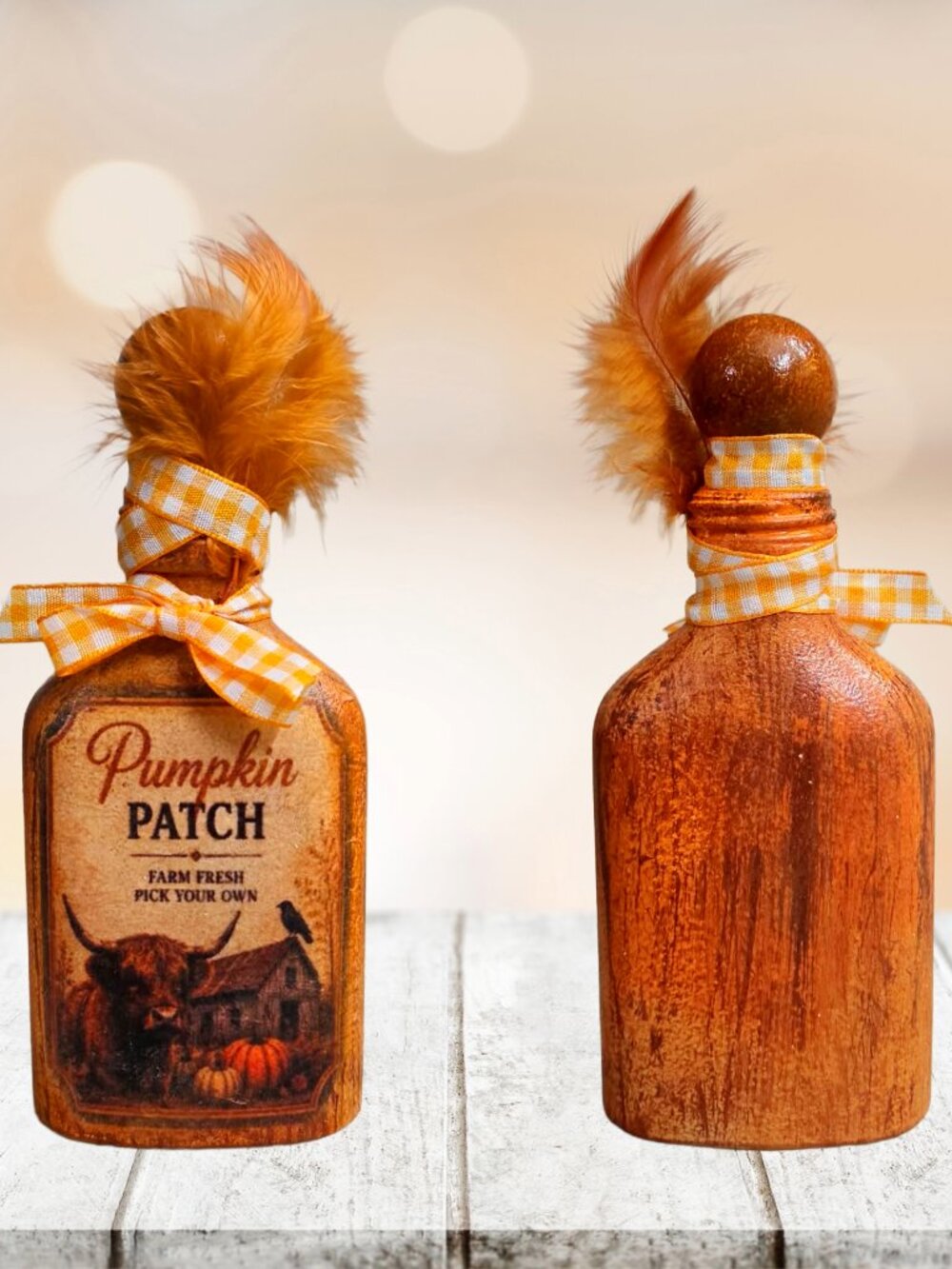 Fall Halloween Decorative Bottle, Rustic Orange & Brown Accent